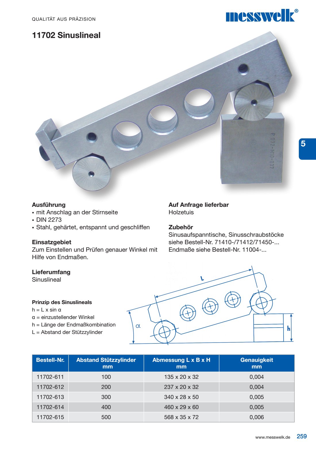 Sinuslineal Ausf&uuml;hrung Anschlag
