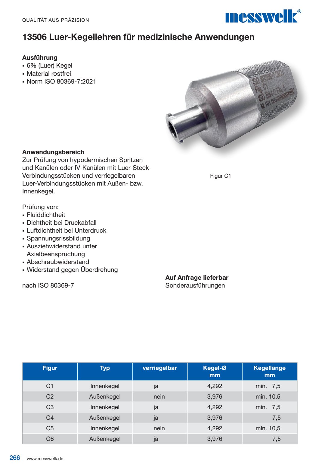 Luer-Kegellehren medizinische Anwendungen