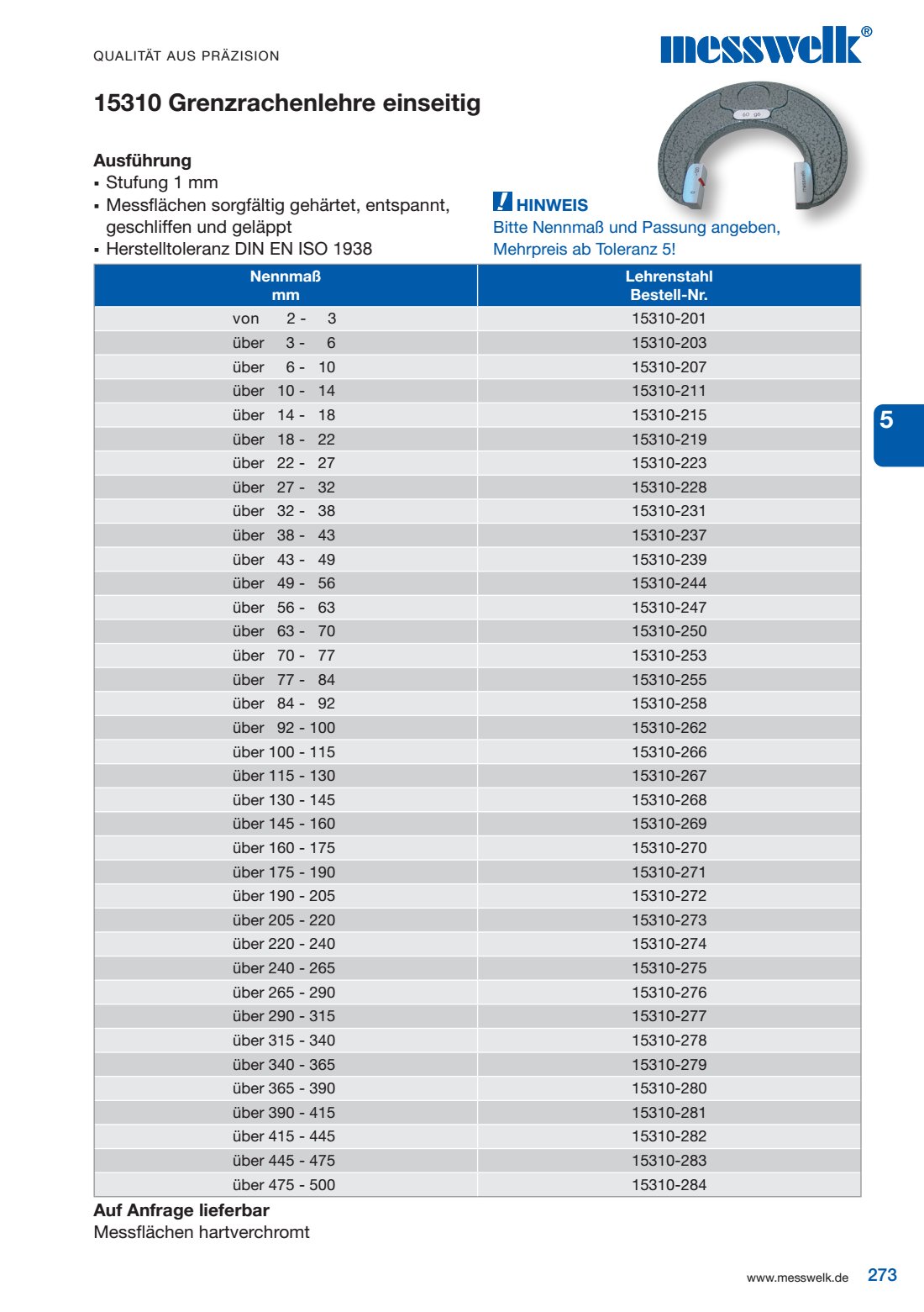 Grenzrachenlehre einseitig Ausf&uuml;hrung