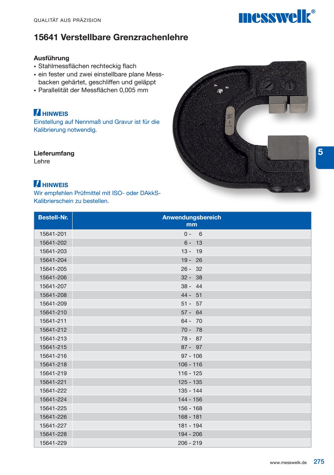 Verstellbare Grenzrachenlehre Ausführung