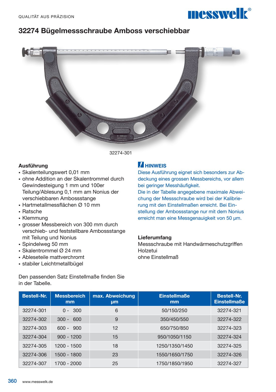 B&uuml;gelmessschraube Amboss verschiebbar