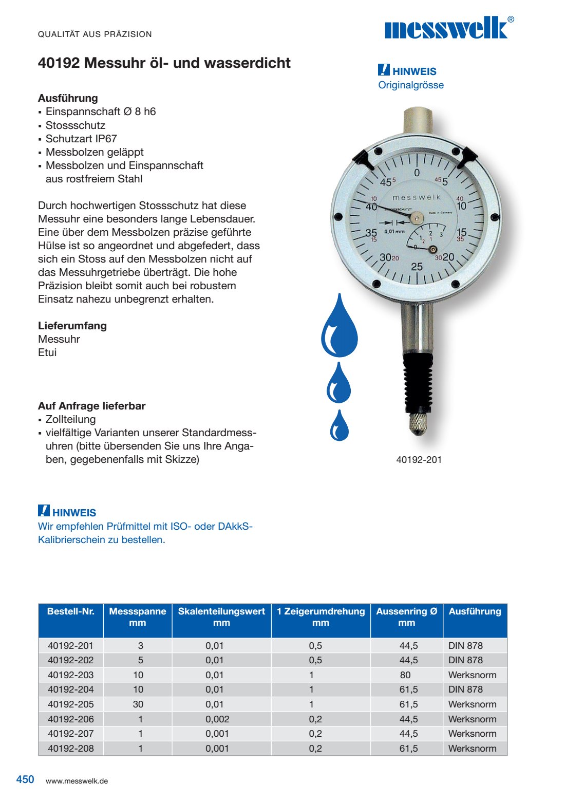 Messuhr wasserdicht Ausf&uuml;hrung
