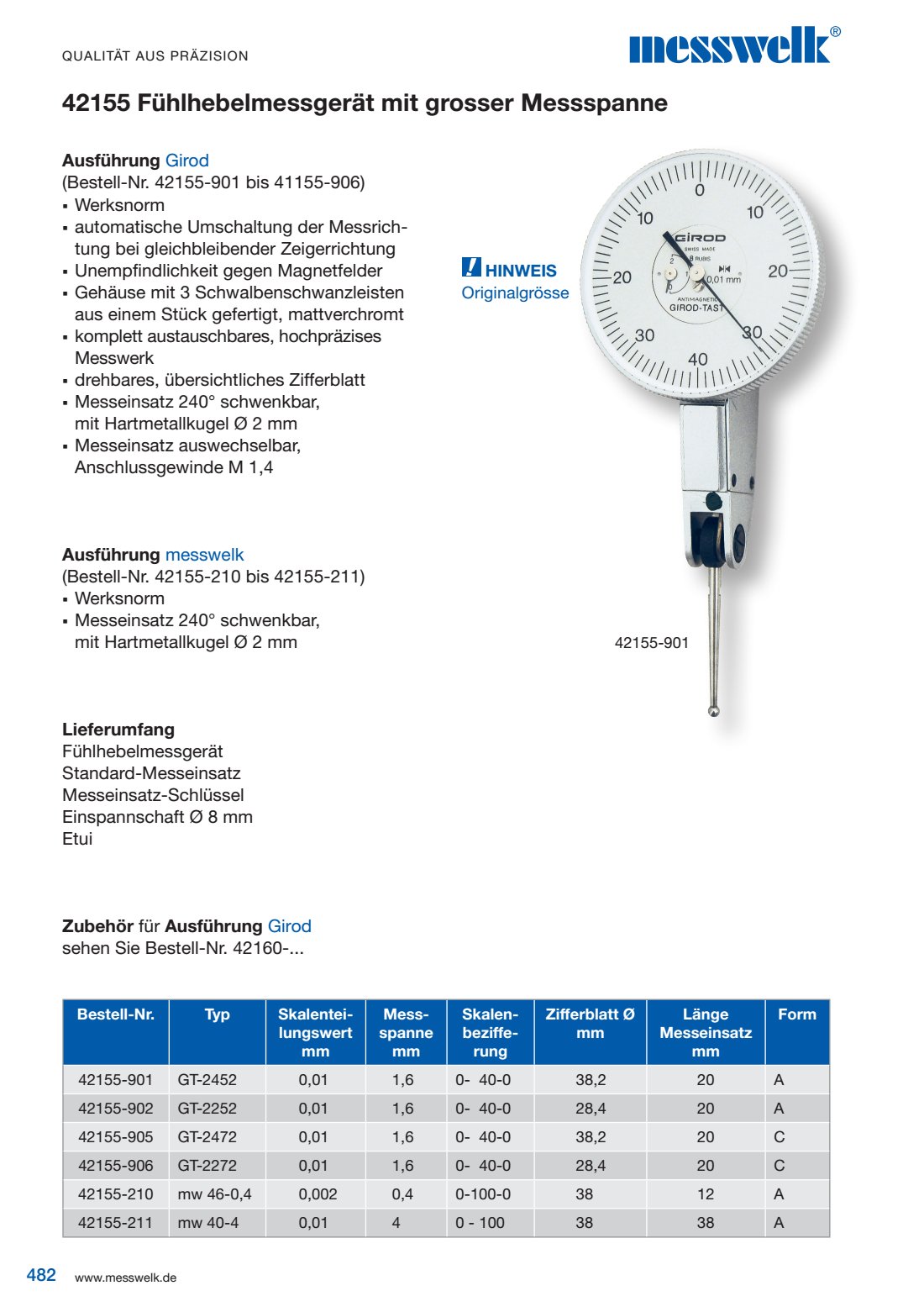 F&uuml;hlhebelmessger&auml;t grosser Messspanne