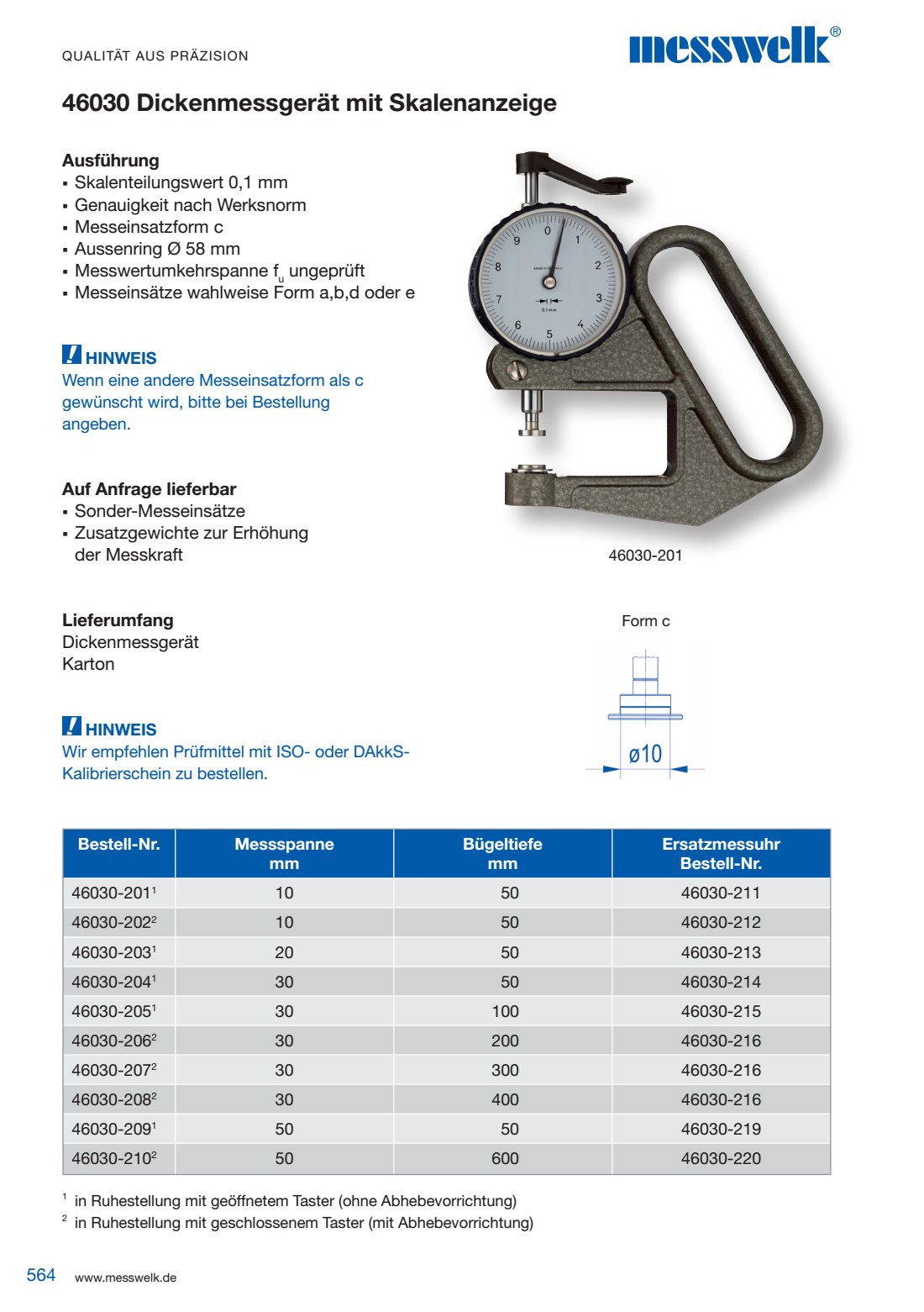 Dickenmessger&auml;t Skalenanzeige Ausf&uuml;hrung