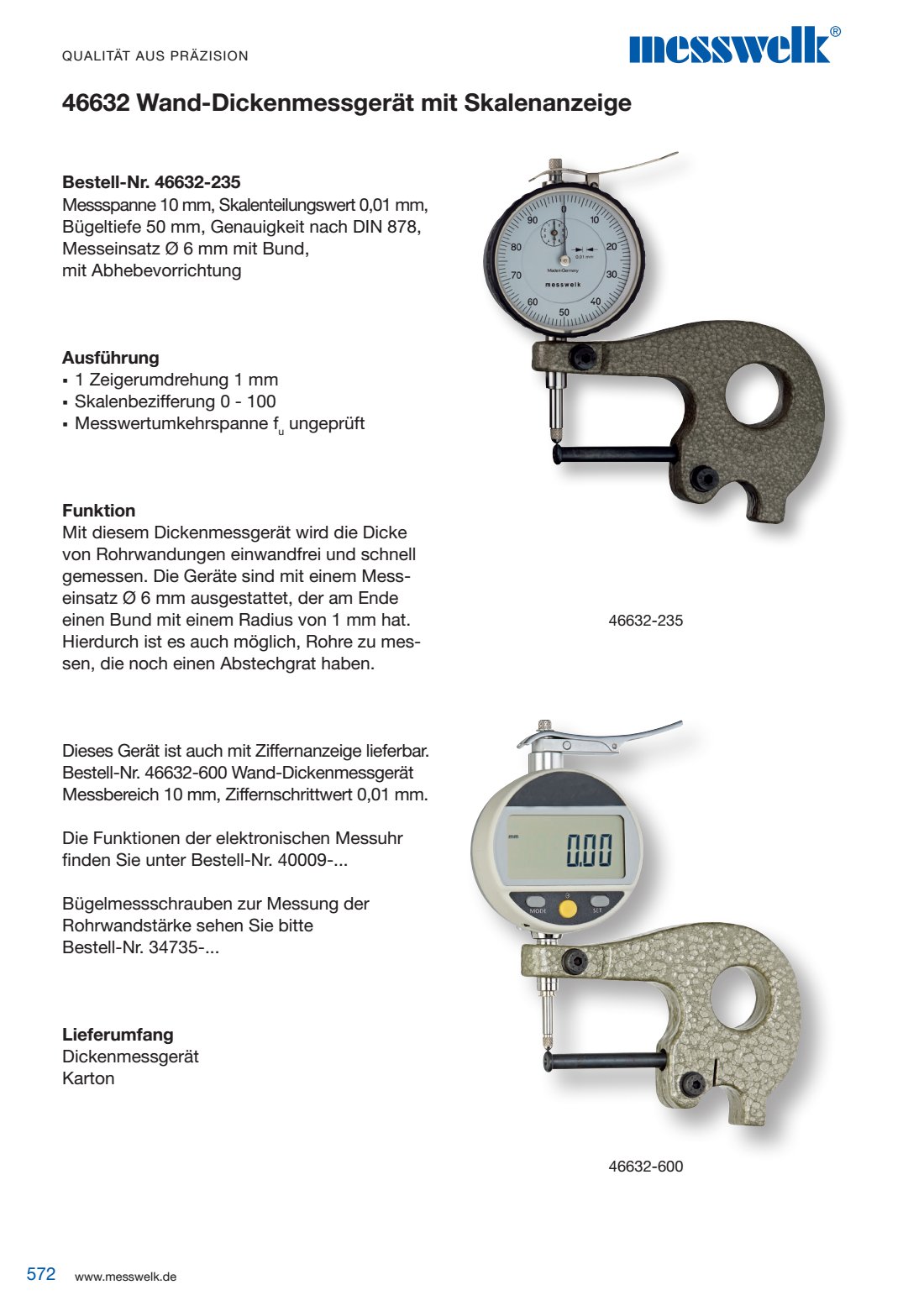 Wand-Dickenmessgerät Skalenanzeige Ausführung